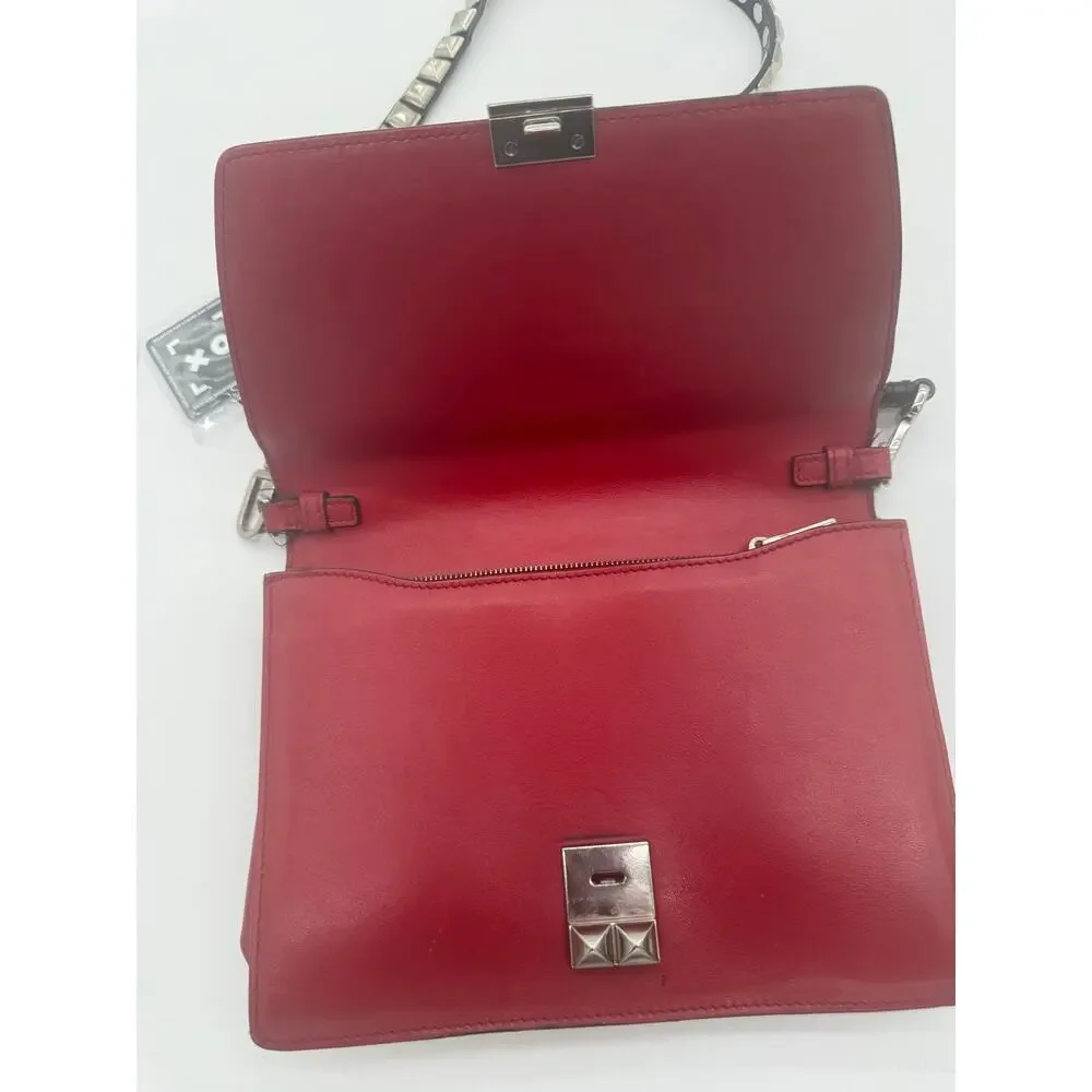 PRADA Elektra Red Saffiano Leather Studded Buckle Crossbody Bag 1BD120 Silver⁠